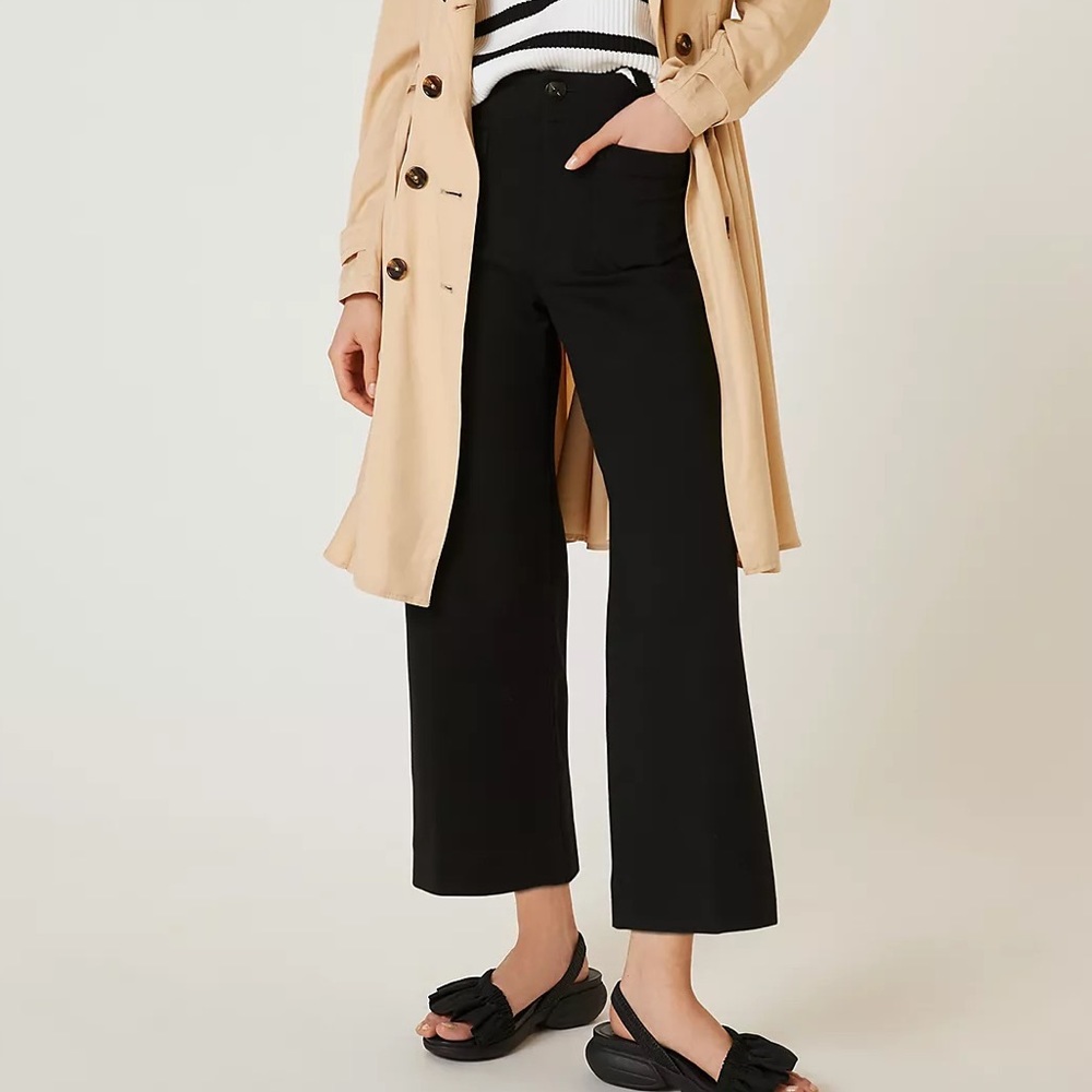 ANTHROPOLOGIE MAEVE Black The Colette Cropped Wide-Leg Ponte Pants